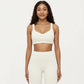 Ribbed Fitted Sports Bra Top with Scoop Neck Contrast Trim and Medium Support