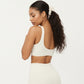 Ribbed Fitted Sports Bra Top with Scoop Neck Contrast Trim and Medium Support