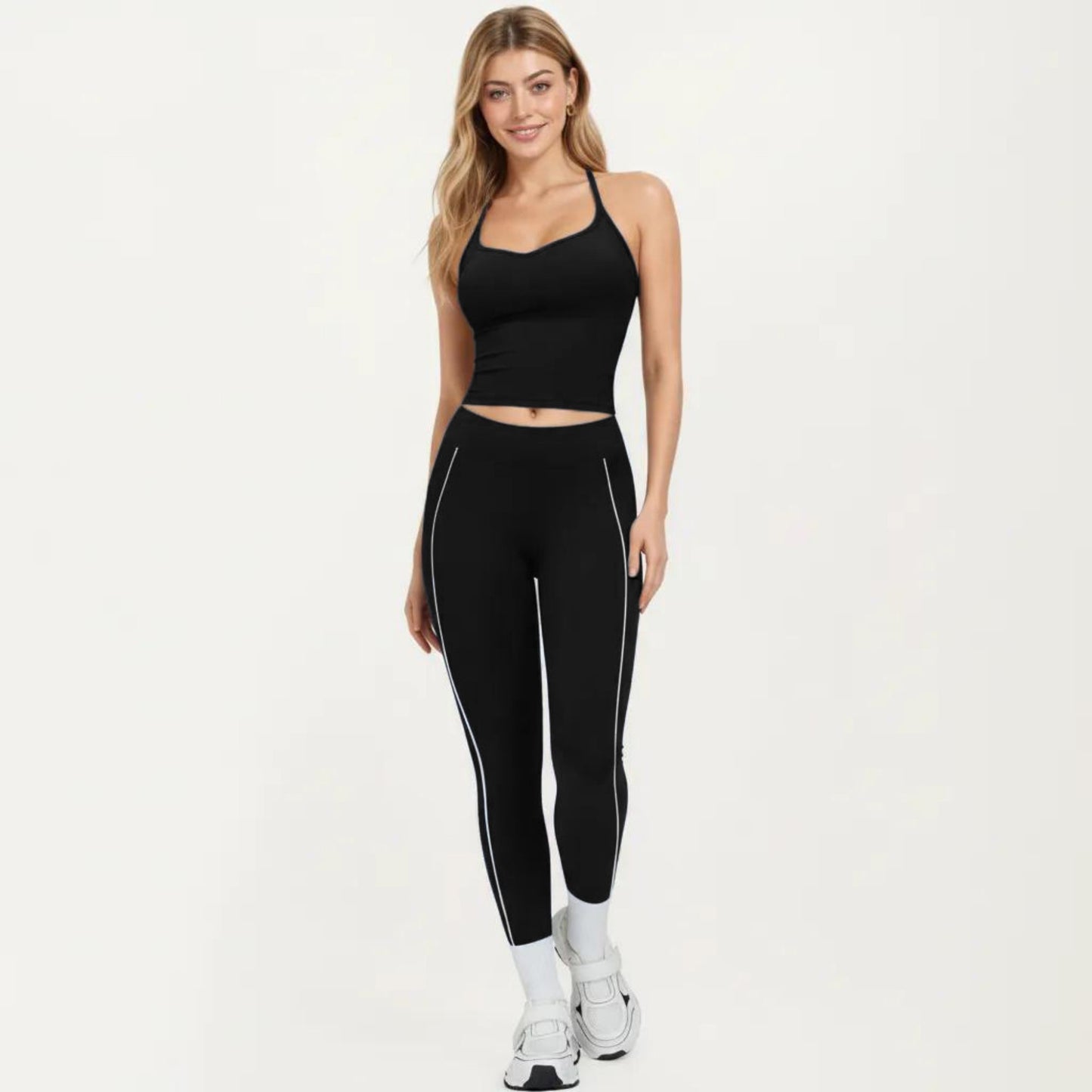 Fitted Sports Bra Tank with V Neckline Adjustable Straps and Smooth Stretch Support