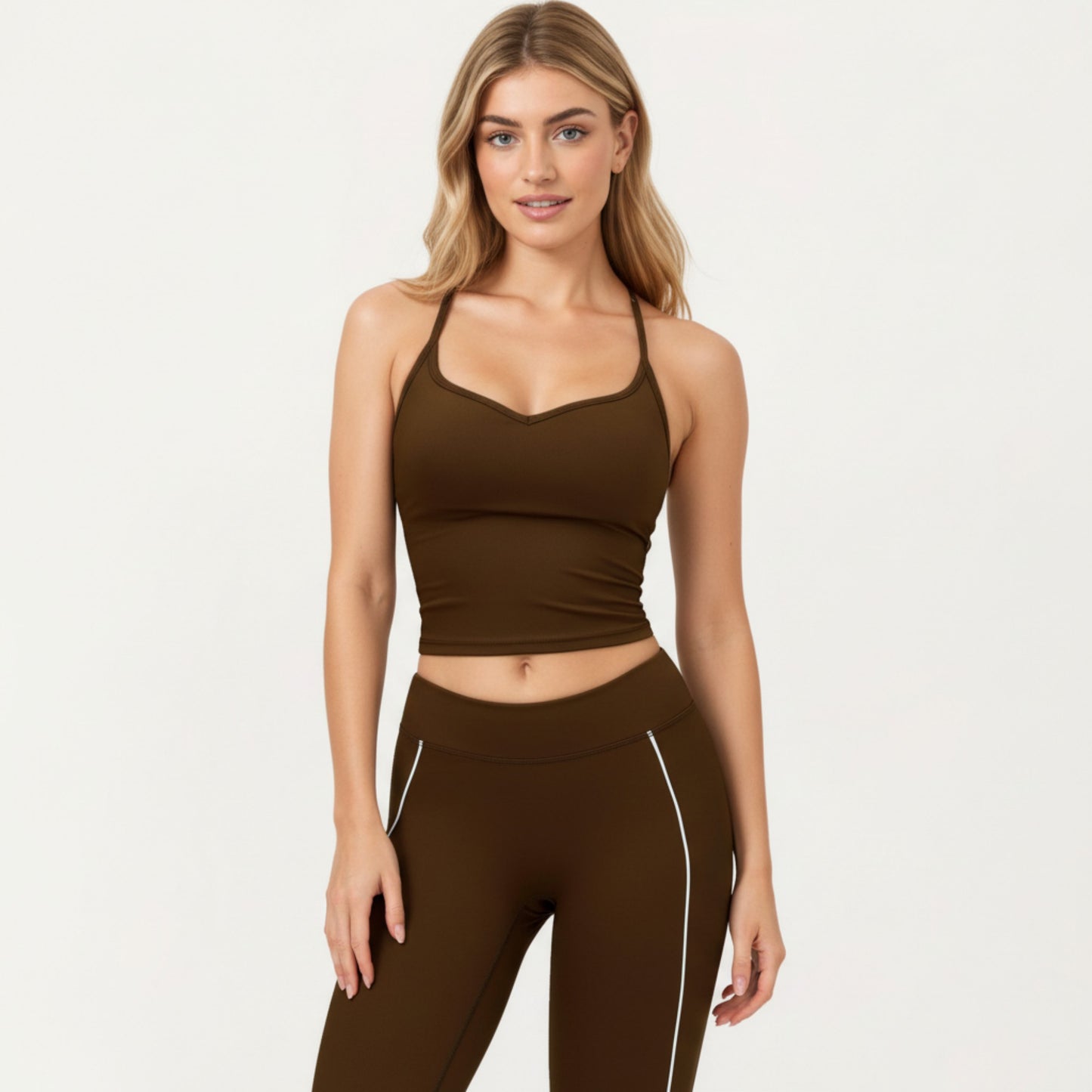 Fitted Sports Bra Tank with V Neckline Adjustable Straps and Smooth Stretch Support