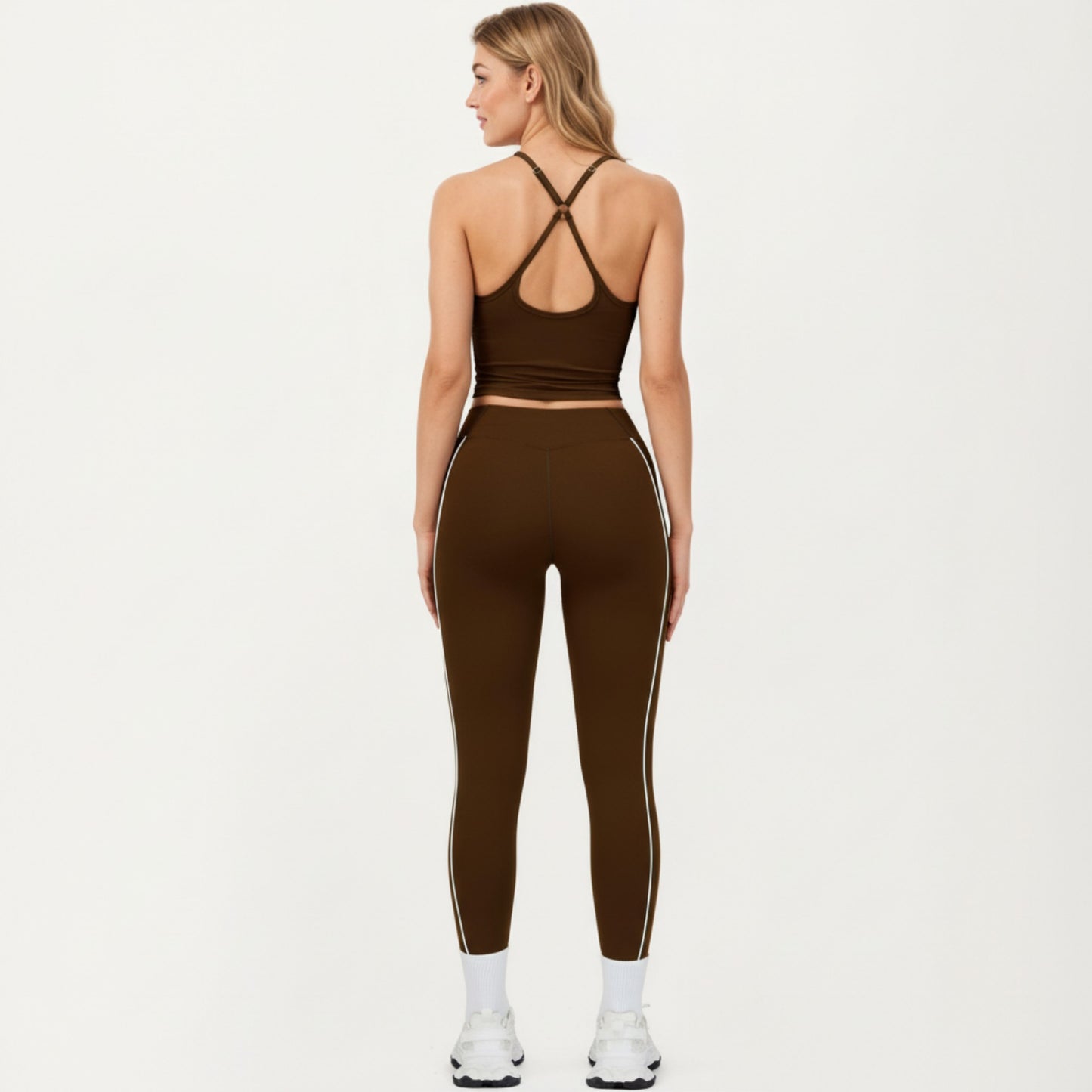 Fitted Sports Bra Tank with V Neckline Adjustable Straps and Smooth Stretch Support