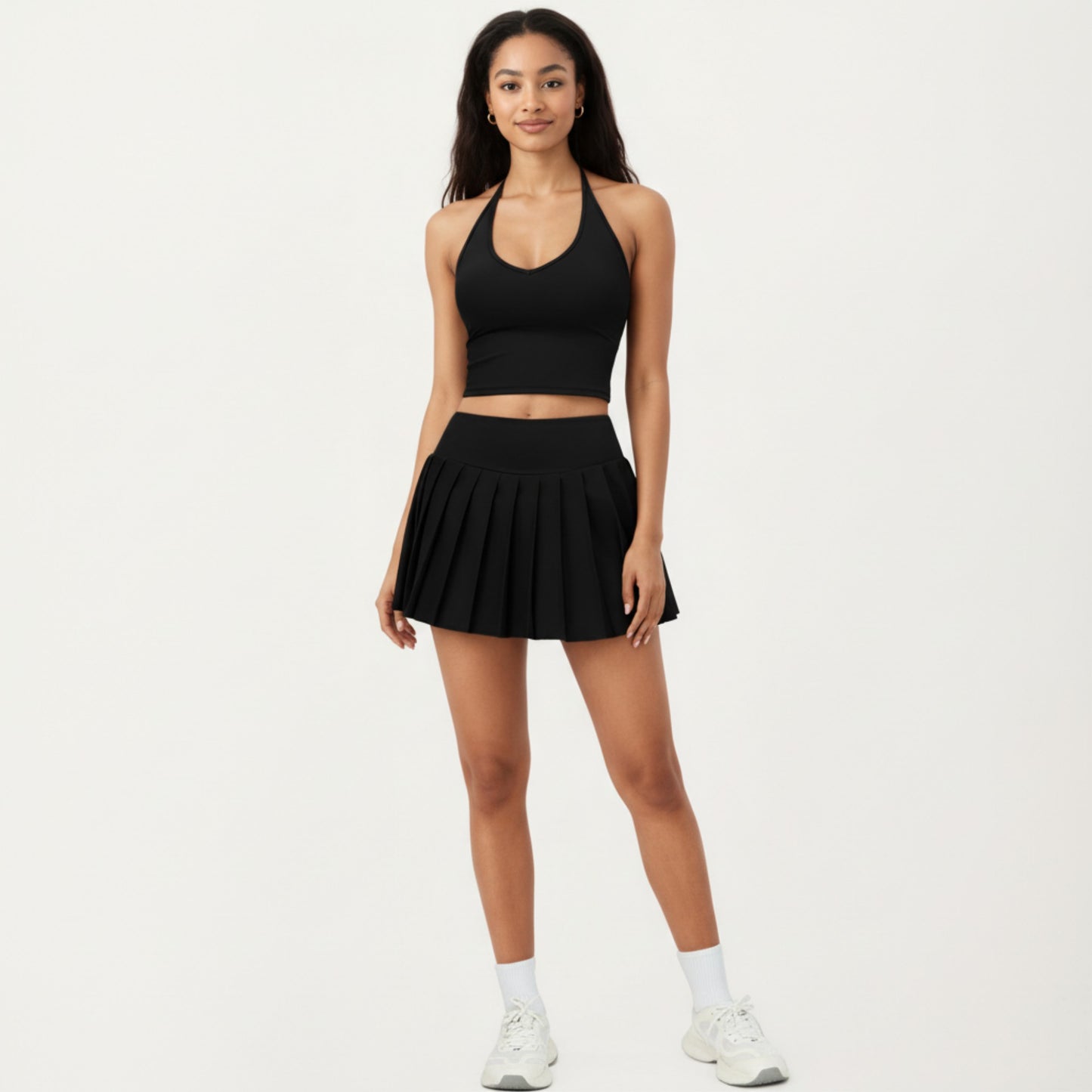 Halter Neck Fitted Active Top with V Neckline and Smooth Stretch Support