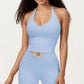 Halter Neck Fitted Active Top with V Neckline and Smooth Stretch Support
