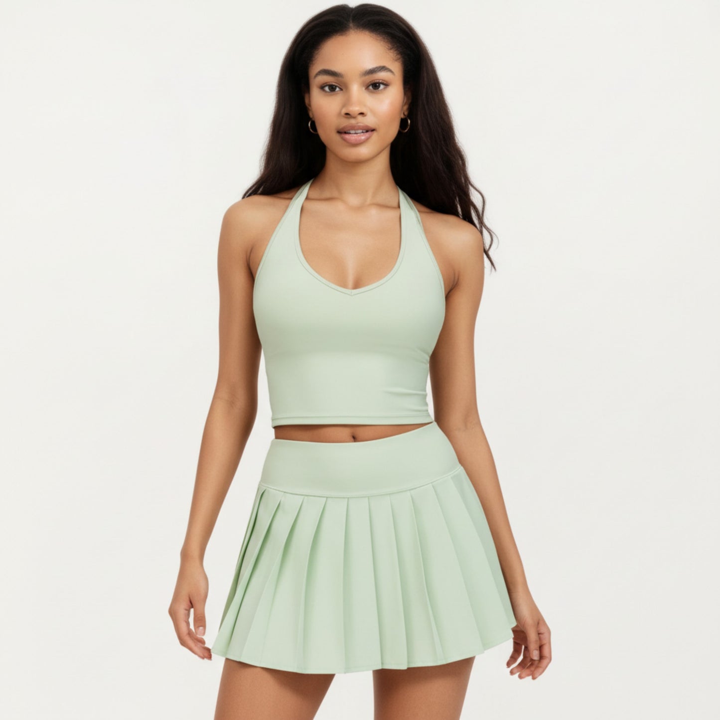 Halter Neck Fitted Active Top with V Neckline and Smooth Stretch Support