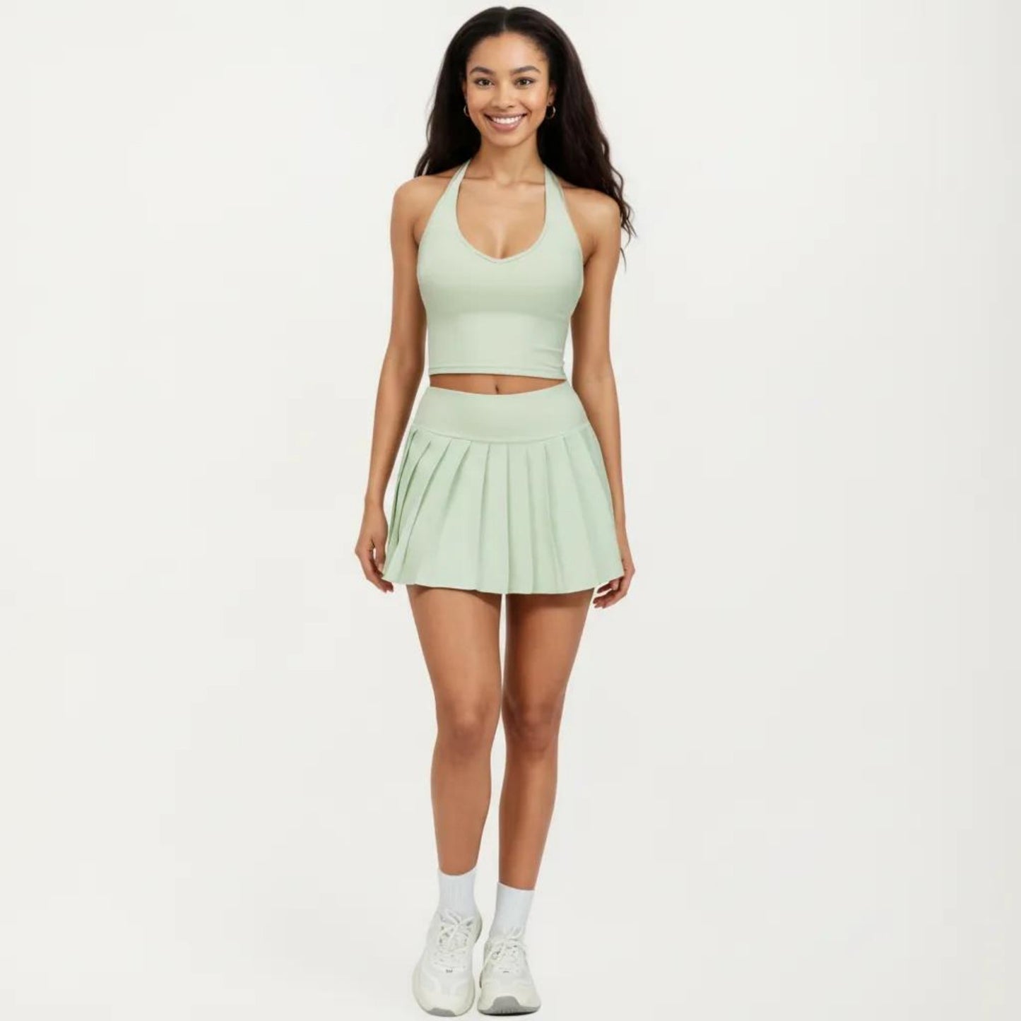 Halter Neck Fitted Active Top with V Neckline and Smooth Stretch Support