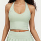 Halter Neck Fitted Active Top with V Neckline and Smooth Stretch Support