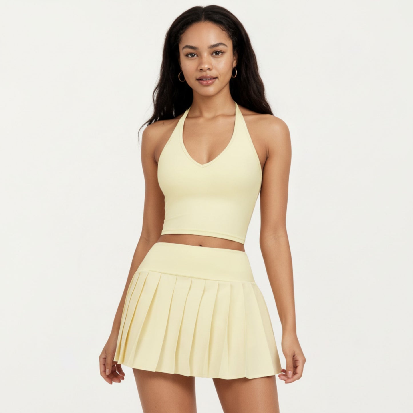 Halter Neck Fitted Active Top with V Neckline and Smooth Stretch Support