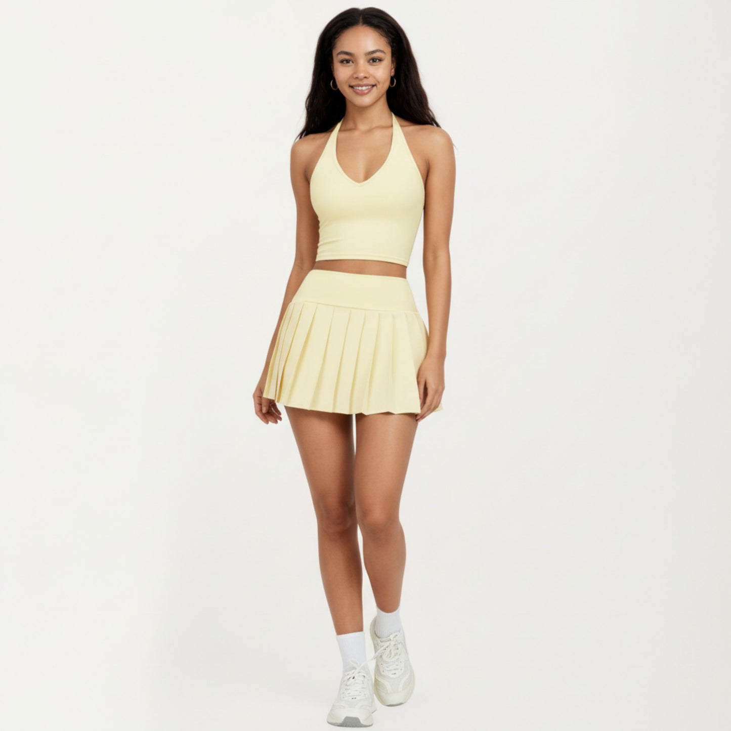 Halter Neck Fitted Active Top with V Neckline and Smooth Stretch Support