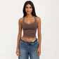 Sleeveless Fitted Active Tank with Scoop Neck Contrast Trim and Smooth Stretch Fabric