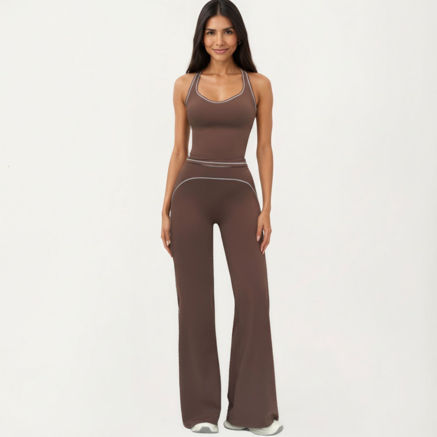 Sleeveless Fitted Active Tank with Scoop Neck Contrast Trim and Smooth Stretch Fabric