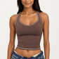 Sleeveless Fitted Active Tank with Scoop Neck Contrast Trim and Smooth Stretch Fabric