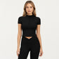 Short Sleeve Zip Front Fitted Active Top with Mock Neck and Ribbed Stretch Fabric