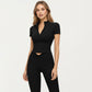 Short Sleeve Zip Front Fitted Active Top with Mock Neck and Ribbed Stretch Fabric
