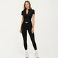 Short Sleeve Zip Front Fitted Active Top with Mock Neck and Ribbed Stretch Fabric