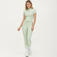 Short Sleeve Zip Front Fitted Active Top with Mock Neck and Ribbed Stretch Fabric
