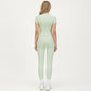 Short Sleeve Zip Front Fitted Active Top with Mock Neck and Ribbed Stretch Fabric