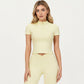 Short Sleeve Zip Front Fitted Active Top with Mock Neck and Ribbed Stretch Fabric