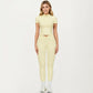 Short Sleeve Zip Front Fitted Active Top with Mock Neck and Ribbed Stretch Fabric