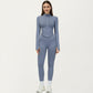 Long Sleeve Zip Front Fitted Active Top with High Neck and Thumbhole Cuffs