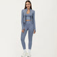 Long Sleeve Zip Front Fitted Active Top with High Neck and Thumbhole Cuffs