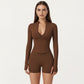 Long Sleeve Zip Front Fitted Active Top with High Neck and Thumbhole Cuffs
