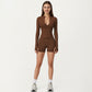 Long Sleeve Zip Front Fitted Active Top with High Neck and Thumbhole Cuffs