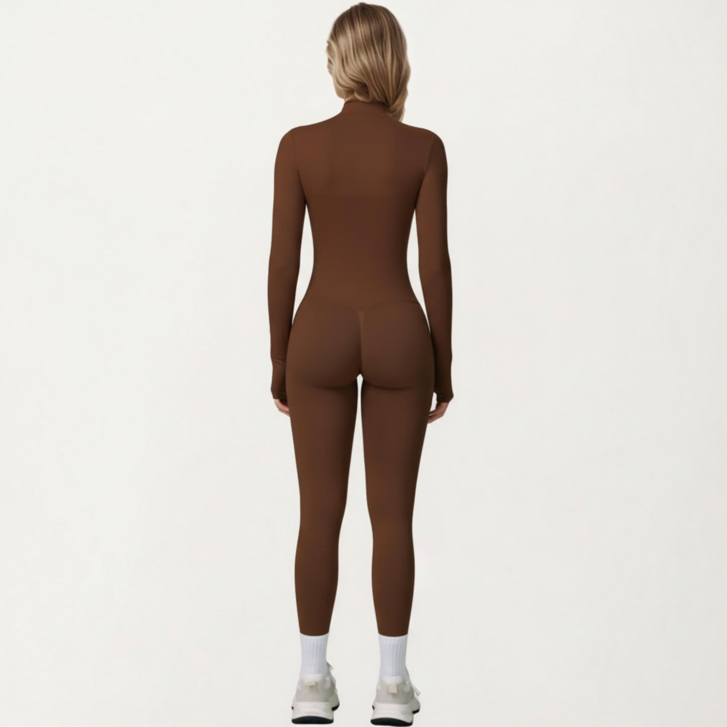 Long Sleeve Zip Front Fitted Active Top with High Neck and Thumbhole Cuffs