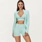 Long Sleeve Zip Front Fitted Active Top with High Neck and Thumbhole Cuffs