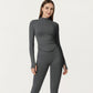 Long Sleeve Zip Front Fitted Active Top with High Neck and Thumbhole Cuffs