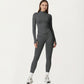 Long Sleeve Zip Front Fitted Active Top with High Neck and Thumbhole Cuffs
