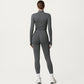Long Sleeve Zip Front Fitted Active Top with High Neck and Thumbhole Cuffs