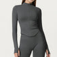 Long Sleeve Zip Front Fitted Active Top with High Neck and Thumbhole Cuffs