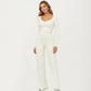 Long Sleeve Cropped Top with V Neckline Contrast Trim and Smooth Stretch Fit