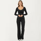 Long Sleeve Cropped Top with V Neckline Contrast Trim and Smooth Stretch Fit