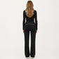 Long Sleeve Cropped Top with V Neckline Contrast Trim and Smooth Stretch Fit