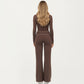 Long Sleeve Cropped Top with V Neckline Contrast Trim and Smooth Stretch Fit