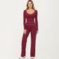 Long Sleeve Cropped Top with V Neckline Contrast Trim and Smooth Stretch Fit