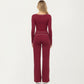 Long Sleeve Cropped Top with V Neckline Contrast Trim and Smooth Stretch Fit