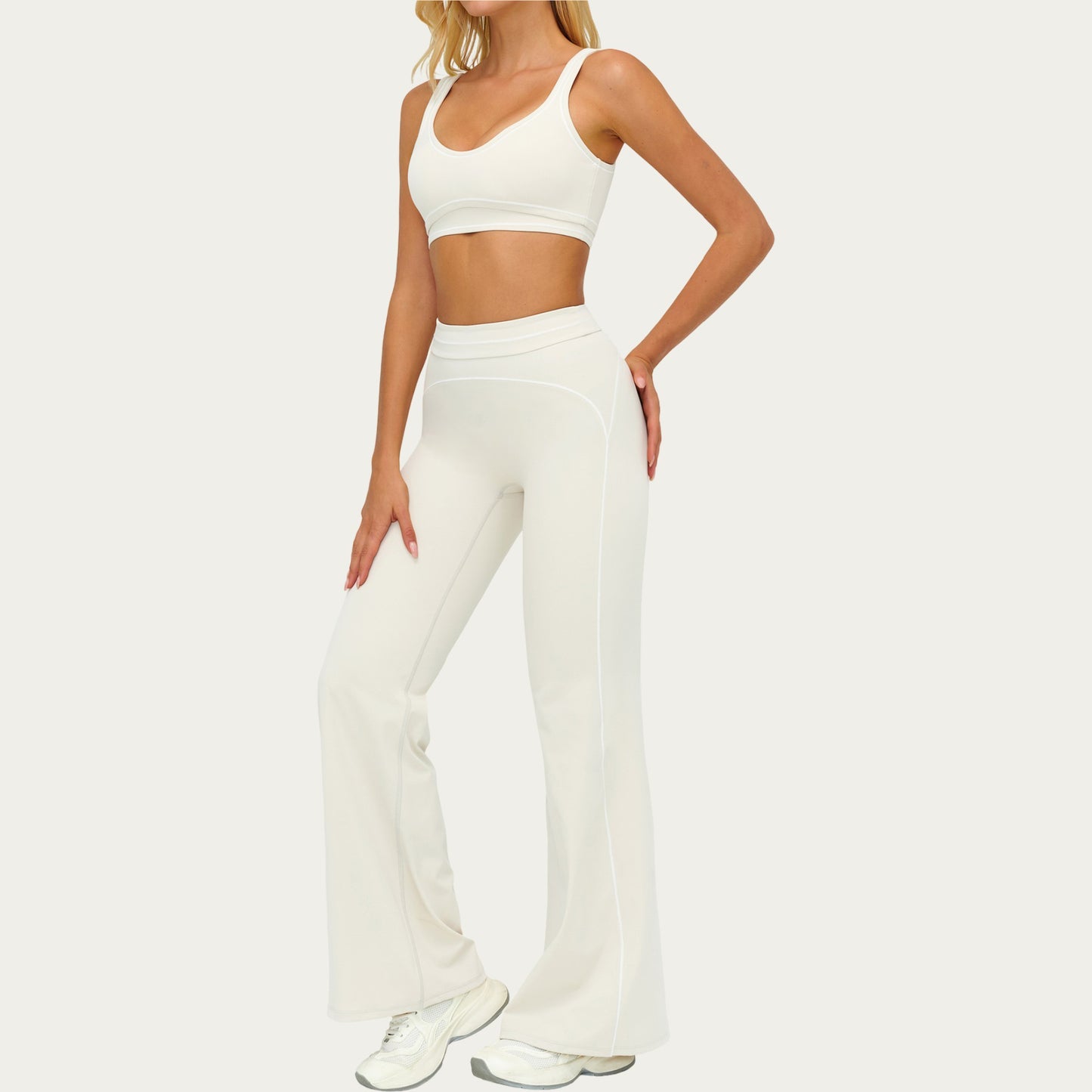 High Waist Flare Leg Active Pants with Sculpting Fit and Contrast Seam Detailing