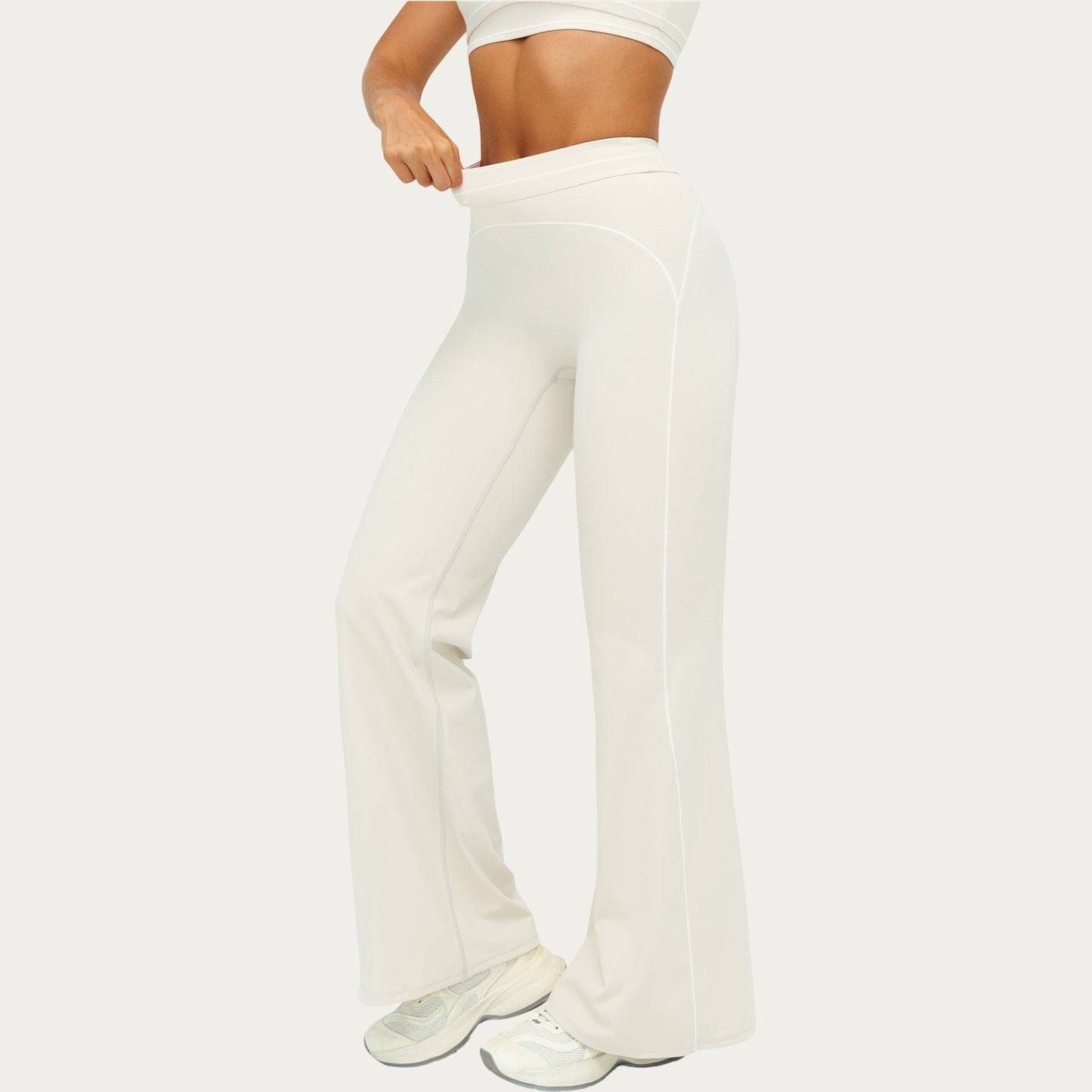High Waist Flare Leg Active Pants with Sculpting Fit and Contrast Seam Detailing