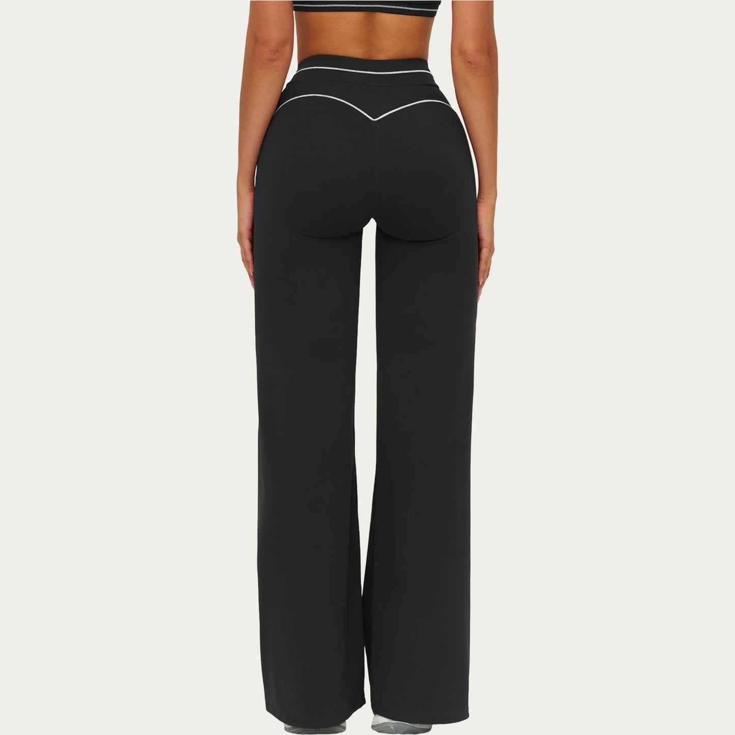 High Waist Flare Leg Active Pants with Sculpting Fit and Contrast Seam Detailing