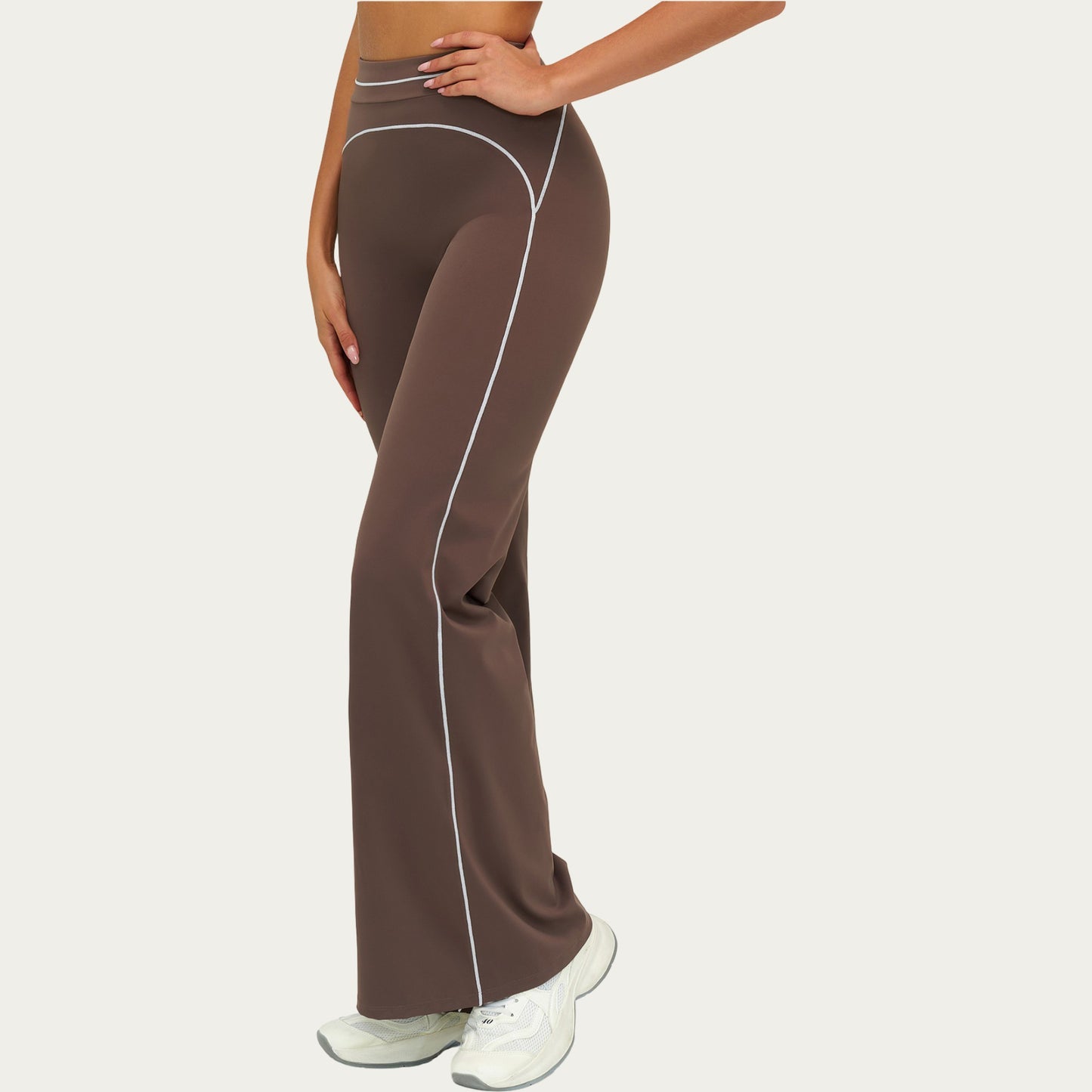 High Waist Flare Leg Active Pants with Sculpting Fit and Contrast Seam Detailing