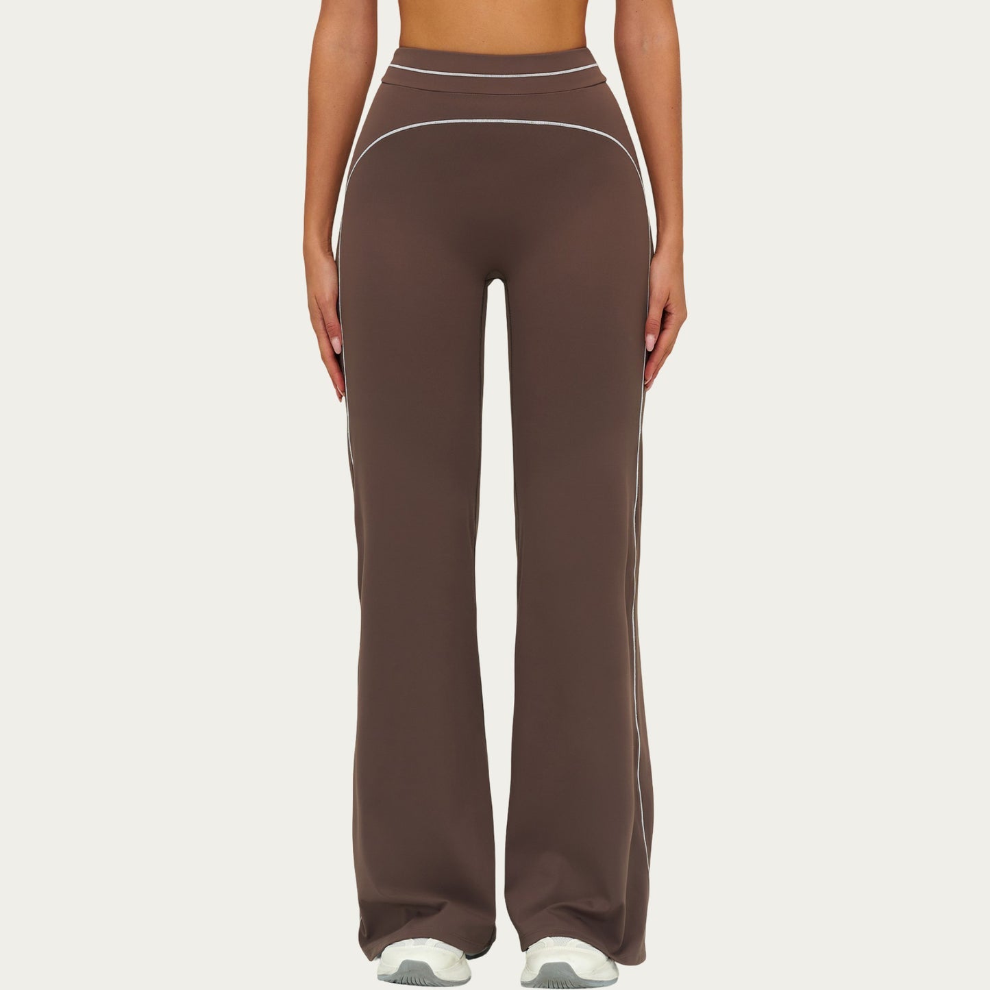 High Waist Flare Leg Active Pants with Sculpting Fit and Contrast Seam Detailing