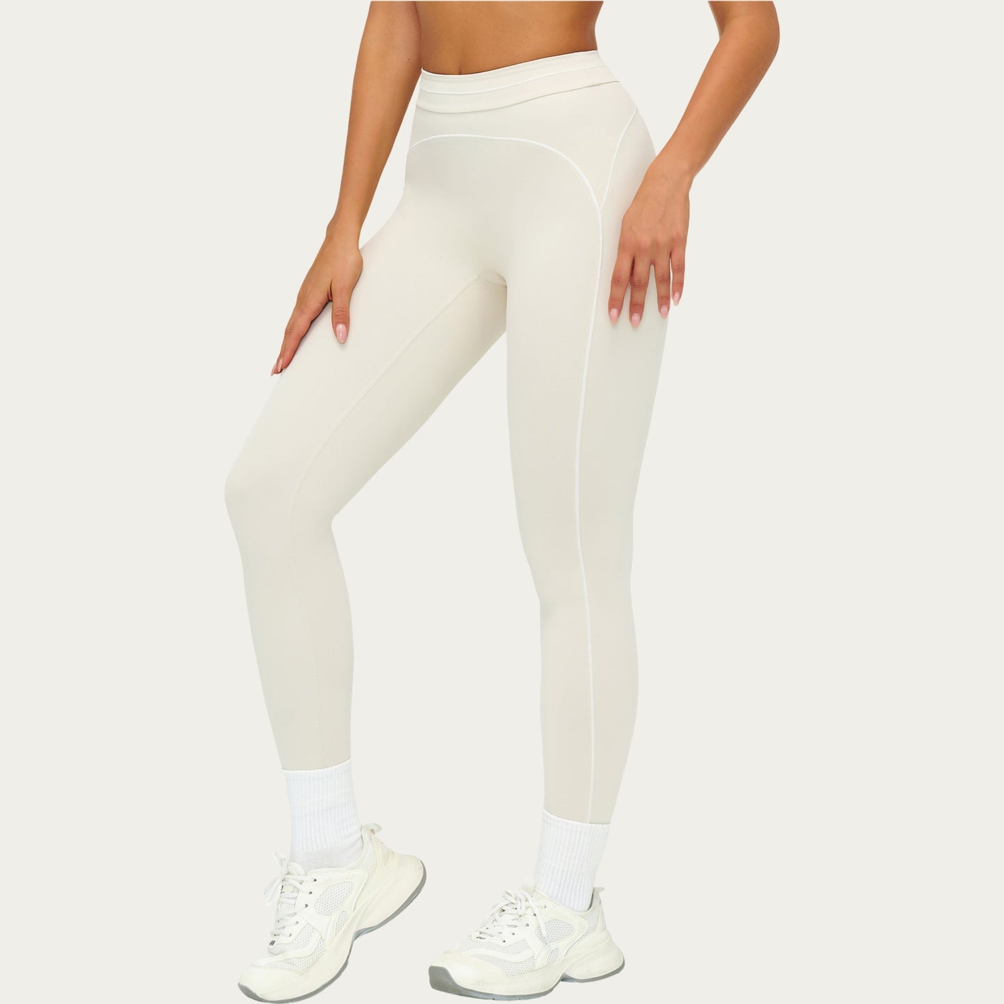 High Waist Sculpting Leggings with Curved Contrast Seam Detailing and Stretch Performance Fabric