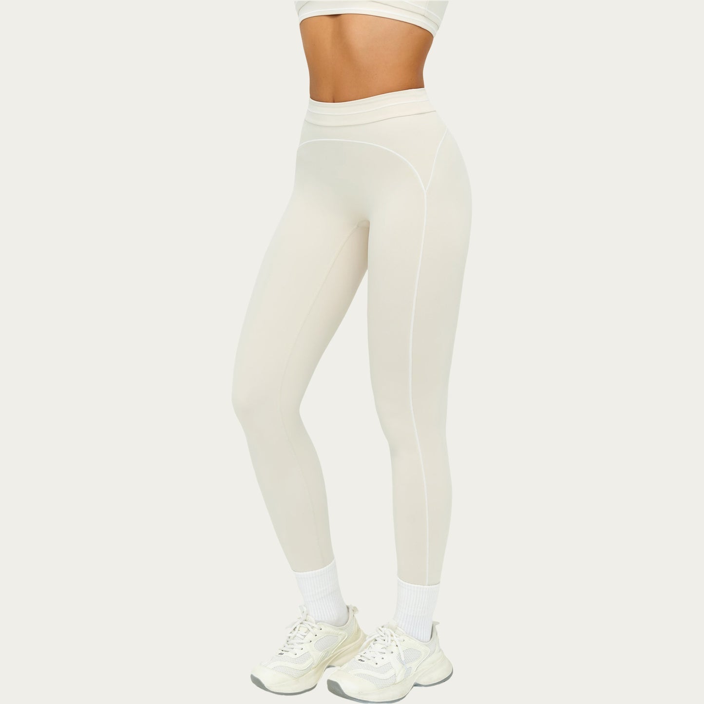 High Waist Sculpting Leggings with Curved Contrast Seam Detailing and Stretch Performance Fabric