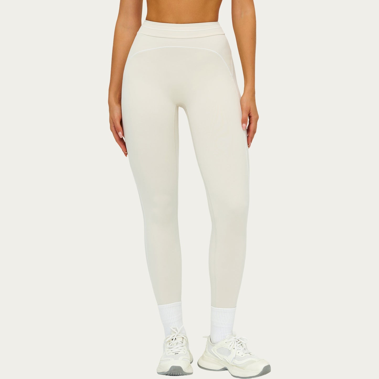High Waist Sculpting Leggings with Curved Contrast Seam Detailing and Stretch Performance Fabric