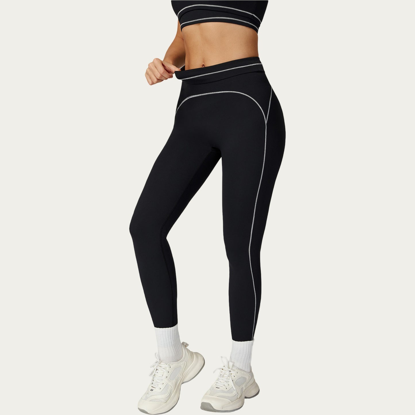 High Waist Sculpting Leggings with Curved Contrast Seam Detailing and Stretch Performance Fabric