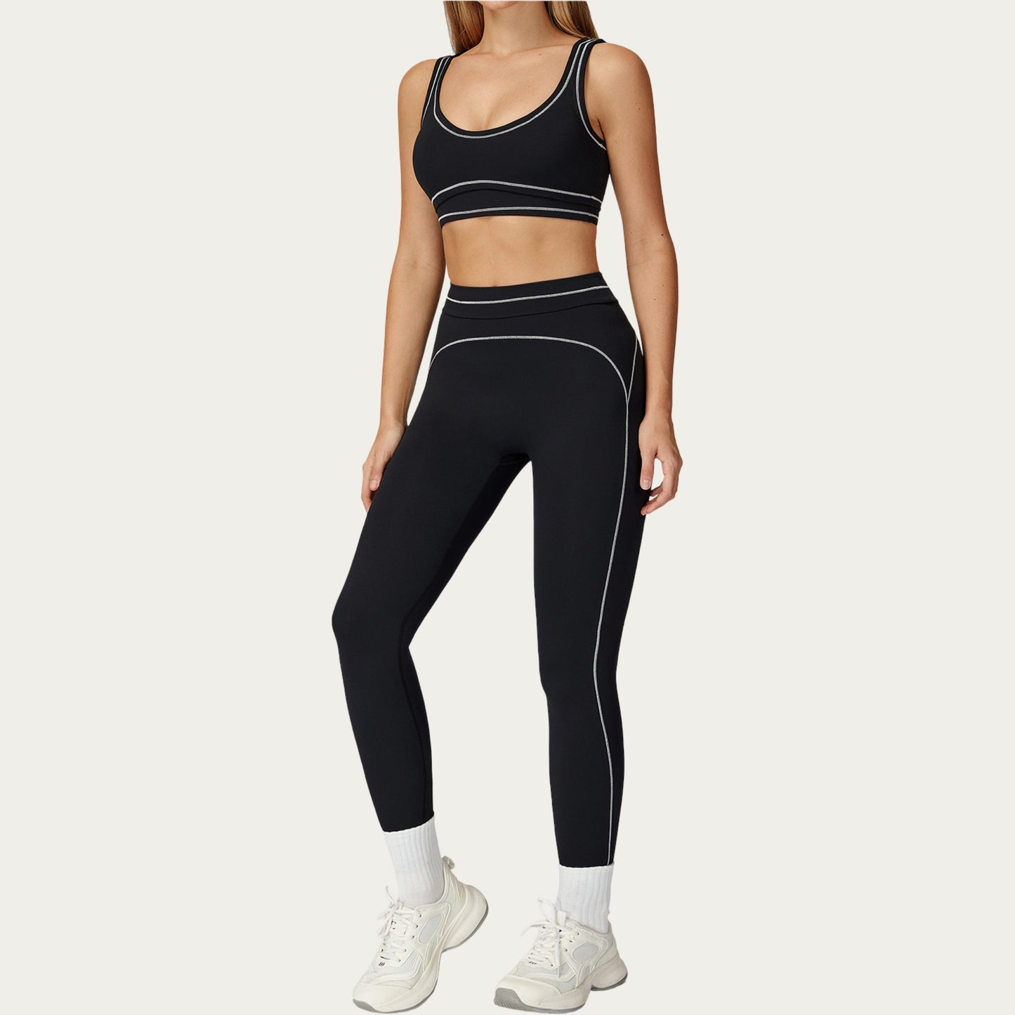 High Waist Sculpting Leggings with Curved Contrast Seam Detailing and Stretch Performance Fabric