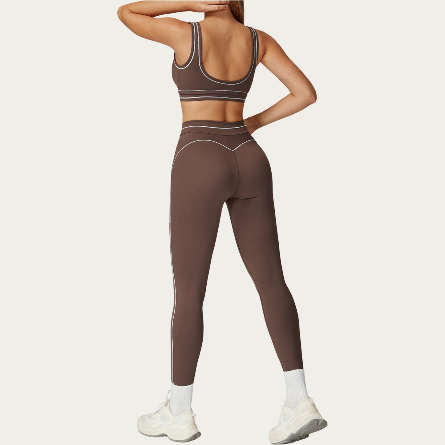 High Waist Sculpting Leggings with Curved Contrast Seam Detailing and Stretch Performance Fabric