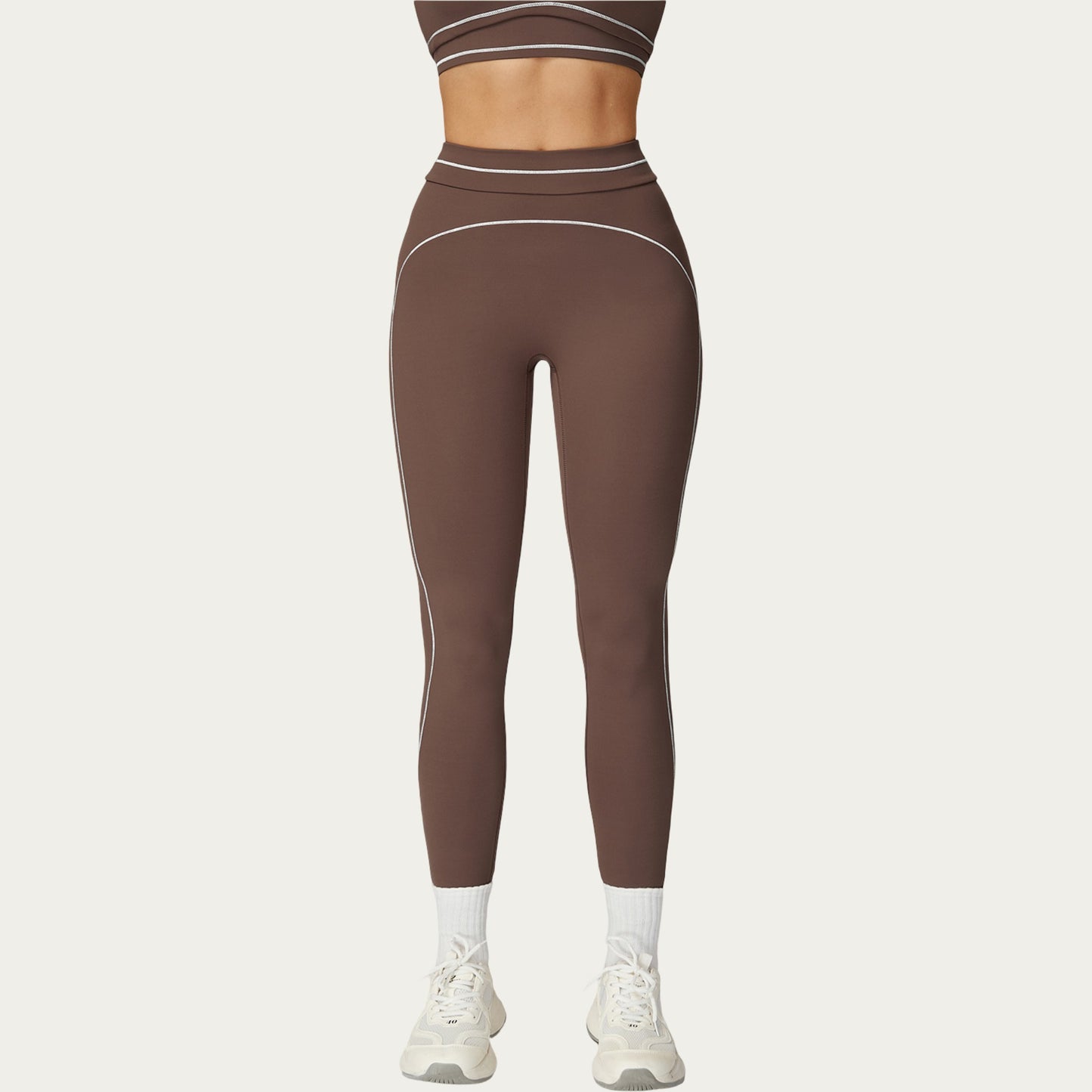 High Waist Sculpting Leggings with Curved Contrast Seam Detailing and Stretch Performance Fabric